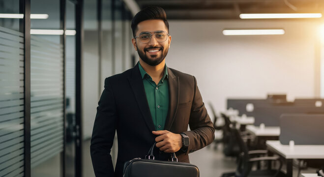 Confident Young Businessman Smiling in Modern Office - Powered by Adobe
