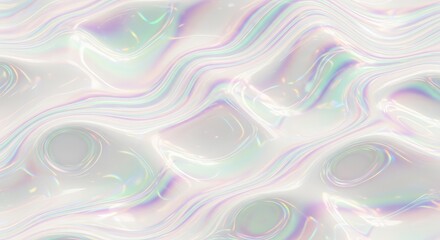 Abstract iridescent liquid surface with flowing waves and subtle pastel color shifts.