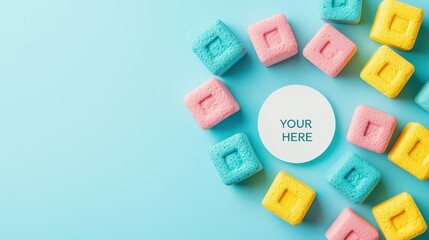 Colorful Foam Blocks on Blue Background for Creative Use and Design