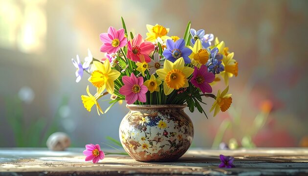 Bouquet of colorful flowers in vase