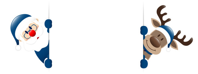 Dunkelblauer Weihnachtsmann Und Rentier Banner Au&szlig;en