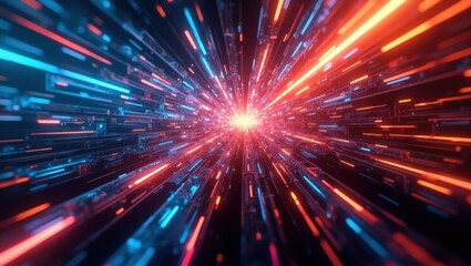 A futuristic tunnel of glowing, vibrant lines of light, creating a dynamic and energetic visual experience.