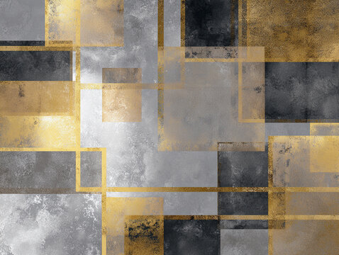 Luxury Abstract Geometric Background with Gold, Silver and Black Tones (AI Generated)