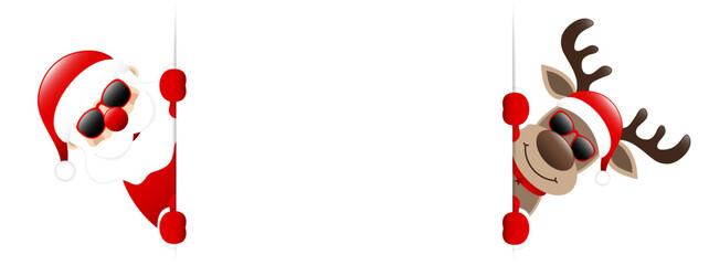 Dunkelroter Weihnachtsmann Und Rentier Mit Sonnenbrille Banner Au&szlig;en