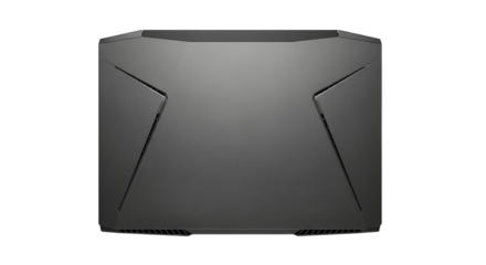 Top view of a closed high-performance gaming laptop with a modern design, presented as a plain object on an isolated white background
