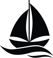 Sailboat Silhouette Vector – Minimal Ship on Waves Icon for Marine or Travel Design