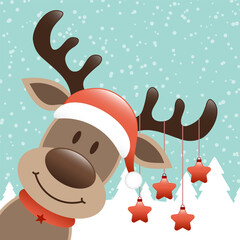 Rentier Diagonal Mit Sternen Am Geweih Wald Türkis