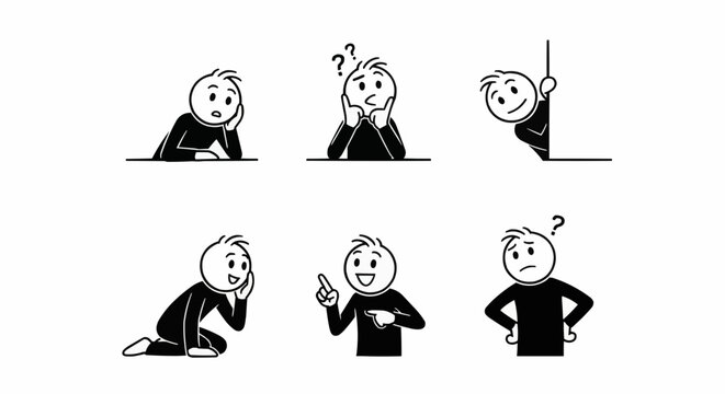 Stick Figure Poses Questioning, Curious, and Contemplative Actions