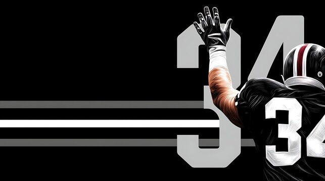 Football Player Wearing Helmet Catching Ball on Field with Large Number 34 in Background