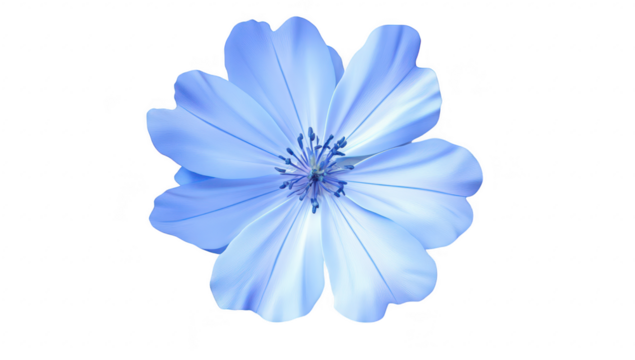 A delicate blue flower with soft petals. intricate details and textures. set against a minimalist white background. ideal for nature-themed projects or designs - Powered by Adobe