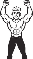 Fototapeta premium Young man celebrating with raised arms and joyful expression