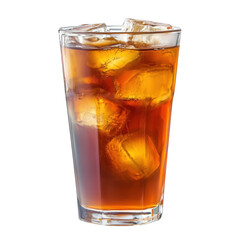 A refreshing glass of iced tea filled with ice cubes. its rich amber color and condensation on the glass. perfect for summer gatherings and beverage promotions