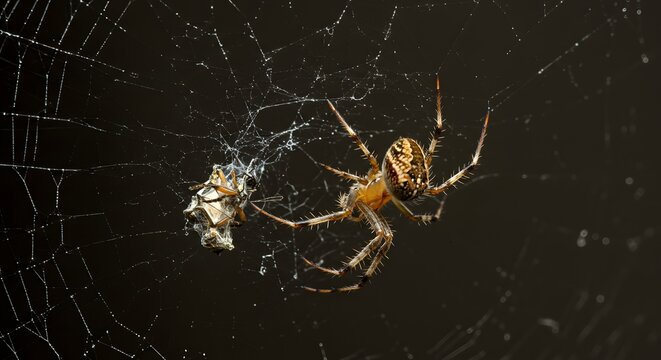 A Spider Catches Its Prey in a Web, Illustrating the Delicate Balance of Nature and Survival