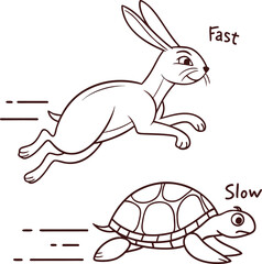 Cute cartoon turtle and Easter bunny with an egg as a vector illustration of wild animals