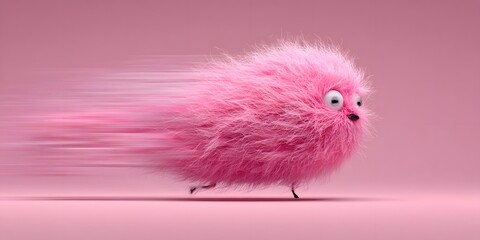 Cute Pink Character With Fuzzy Texture in Motion on Soft Background