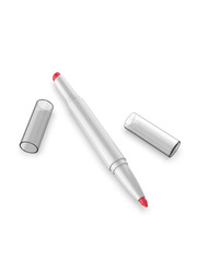 Blank 3d illustration rendering of a dual-ended cosmetic product featuring lipstick and lip liner in one sleek tube. 