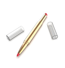 Blank 3d illustration rendering of a dual-ended cosmetic product featuring lipstick and lip liner in one sleek tube. 