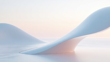 Abstract sculpted forms and soft pastel hues create a serene, minimalist landscape.