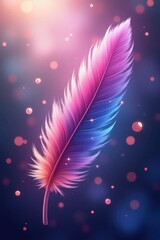 A vibrant, iridescent feather floats against a backdrop of soft, glowing bokeh, creating a captivating and magical scene.