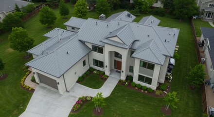 Modern house exterior aerial view