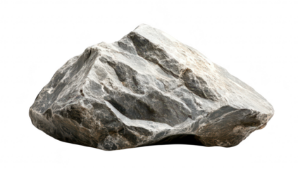 A large. rugged rock with a textured surface. positioned on a plain white background. its natural beauty and potential use in landscaping or artistic projects