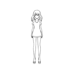 Black and white hot anime character line art illustration, stylish minimal outline drawing in clean style