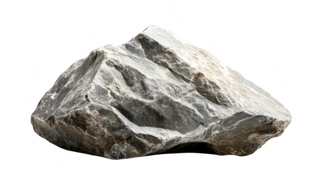 A large. rugged rock with a textured surface. positioned on a plain white background. its natural beauty and potential use in landscaping or artistic projects