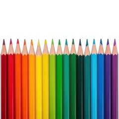 A rainbow of colored pencils lined up isolated on white background