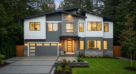 Modern house exterior evening