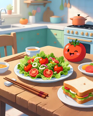 illustration d'une assiette contenant une salade composée	
