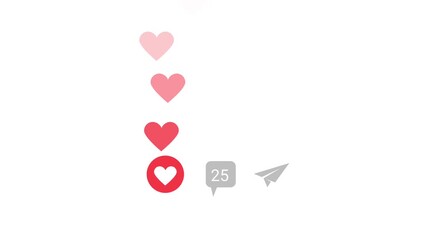 Animation of Heart fountain fly up. Streaming reactions in social media. Follower like support. Love button emoji motion graphic.