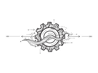 Abstract Technology Cogwheel with Arrows Showing Movement and Connection Artwork