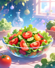 illustration d'une assiette contenant une salade composée	
