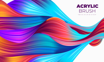 Colorful 3D acrylic paint brush stroke. Abstract fluid wave with a vibrant, iridescent gradient, perfect as a modern design element or poster.