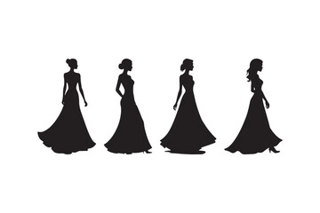 Silhouettes of women in elegant evening gowns