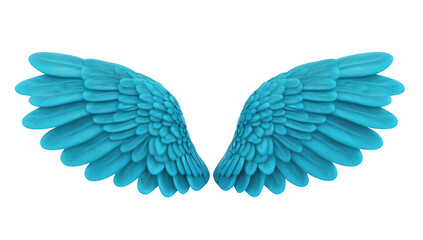 Obraz premium A pair of turquoise angel wings displayed symmetrically against a clean white background. symbolizing freedom and aspiration. ideal for creative and inspirational projects