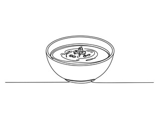 Continuous line drawing of soup bowl with herbs and seasoning vector