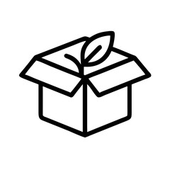 Outline of Open Box with Leaf Symbol on futuristic silhouette vector icon Black flat