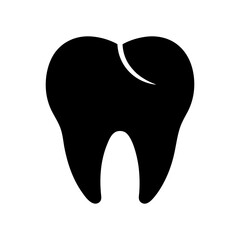 Silhouette broken tooth dental icon minimal clean vector illustration with white background