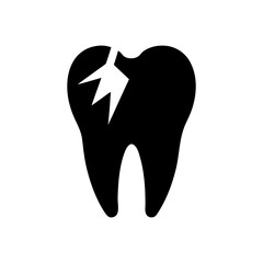 Silhouette cracked tooth minimal dental icon clean vector illustration with white background
