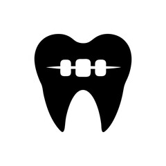 Silhouette dental braces icon minimal clean orthodontic care vector design with white background