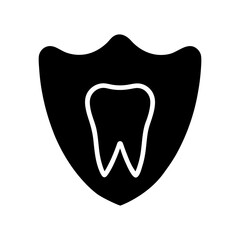 Silhouette protective shield dental health emblem icon vector design with white background