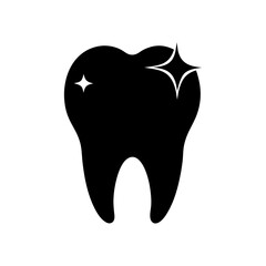 Obraz premium Silhouette sparkling tooth icon minimal clean dental care hygiene vector logo design with white background 