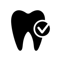 Silhouette tooth with checkmark minimal dental health approval icon vector design with white background