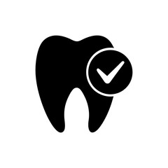 Silhouette tooth with checkmark symbol dental approval icon vector illustration with white background