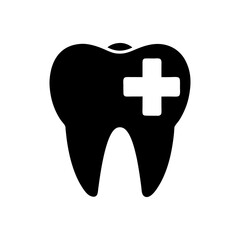 Silhouette tooth with medical cross symbol dental health care vector design with white background