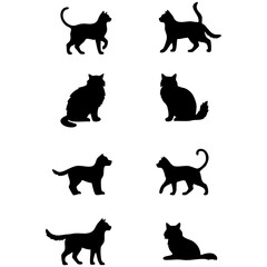Silhouette Collection of Cats and Dogs in Various Poses for Graphic Design