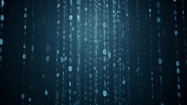 Binary Code Rain: Abstract Digital Data Flowing Downward on Dark Background
