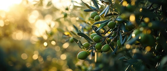 Fresh colive fruit growing on branches with green leaves in sunny garden