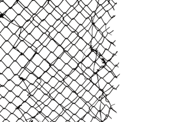 The texture of the metal mesh on a white background. Torn steel, metal mesh with holes